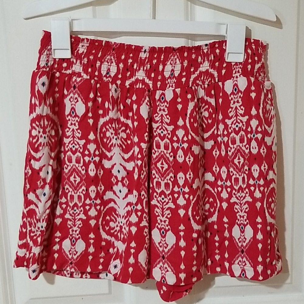 Ikat Print Smocked Waist Shorts Pockets Kn…